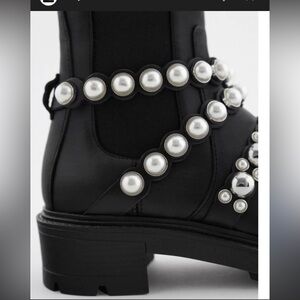 Zara Black Pearl-Studded Combat Boots 7.5
